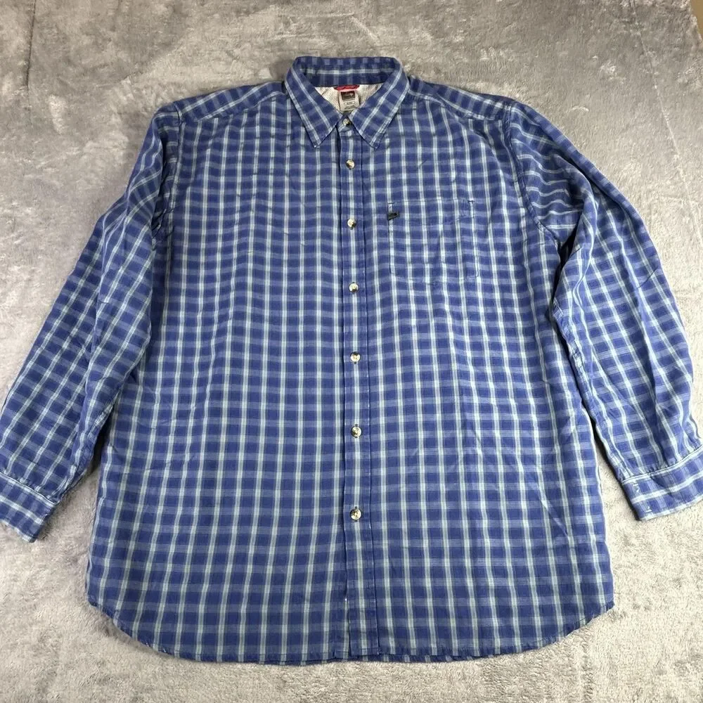 The North Face Shirt Mens XL Blue‎ Plaid Long Sleeve Button Up Vented Hiking